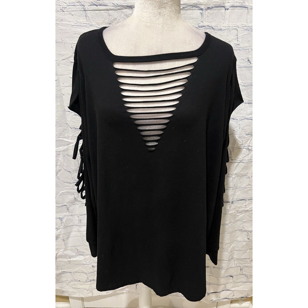 Torrid Black Ladder Cut Sleeve Shirt Blouse Long Sleeve Strappy Plus Size 3 3X